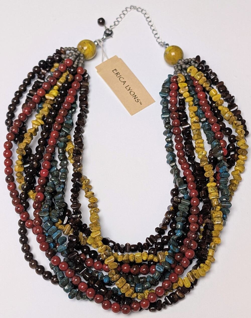 NWT Erica Lyons Multi-Strand Statement Necklace 20" Faux Gemstones Choker Autumn